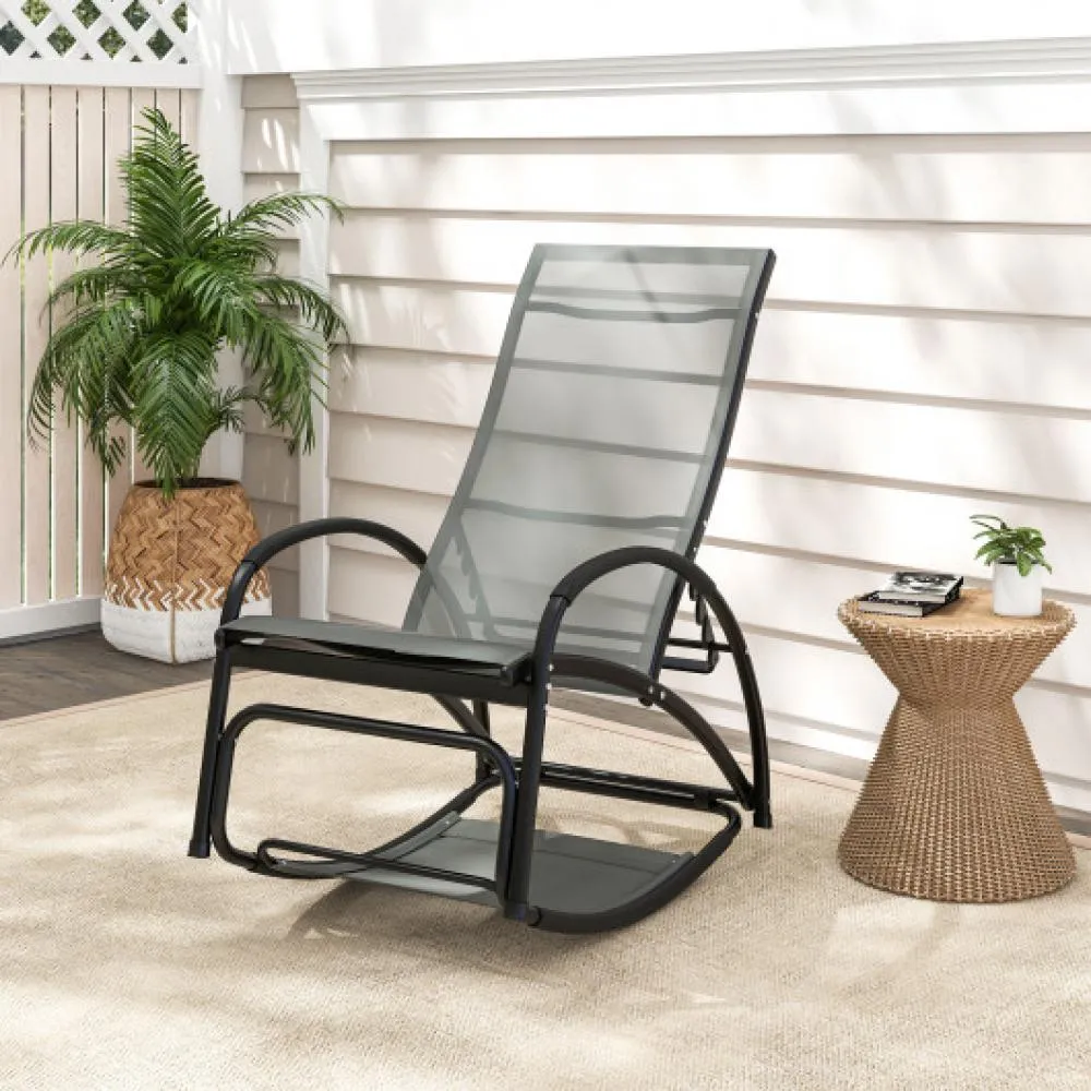 2-in-1 Outdoor Rocking Chair with 4-Position Adjustable Backrest for Patio Porch Poolside-Beige