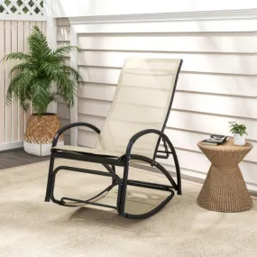 2-in-1 Outdoor Rocking Chair with 4-Position Adjustable Backrest for Patio Porch Poolside-Beige