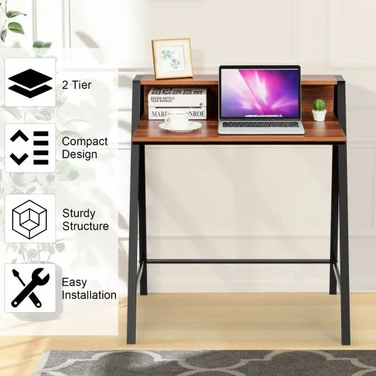 2 Tier Computer Desk PC Laptop Table Study Writing Home Office Workstation-WAL