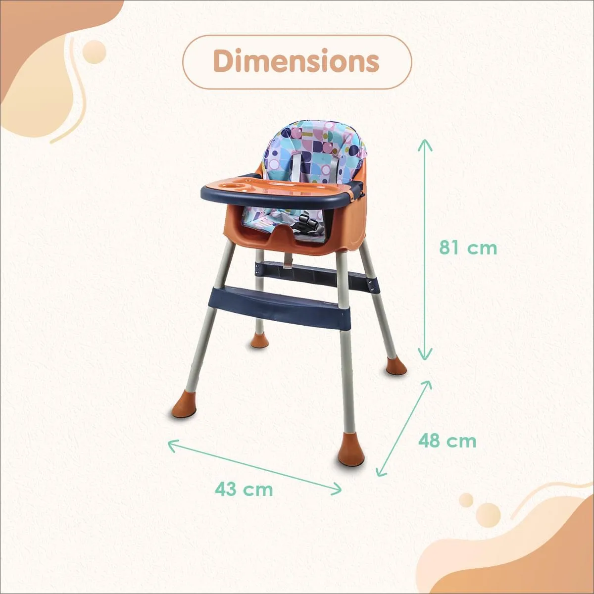 3 In 1 Adjustable Feeding Booster High Chair Abstract - Orange