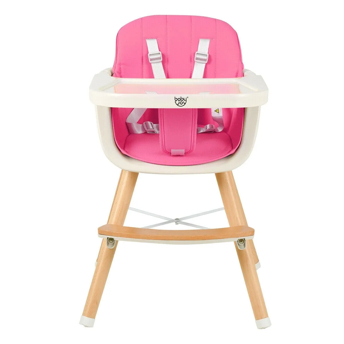 3-in-1 Convertible Wooden High Chair with Cushion - Pink