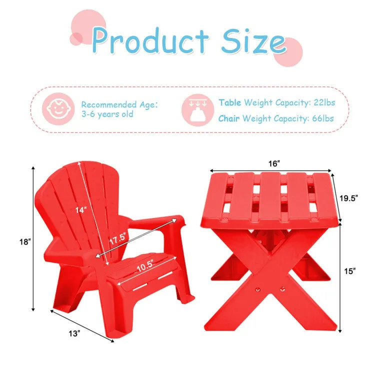 3-Piece Plastic Children's Table & Chair Set - Red