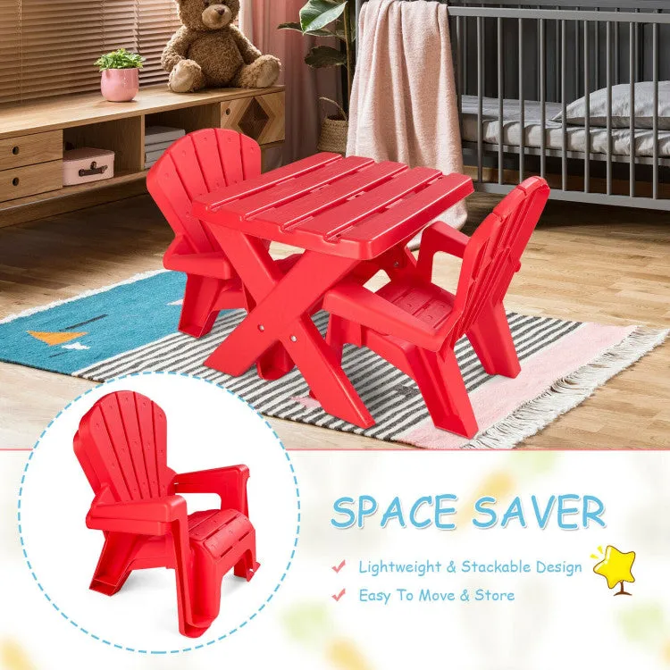 3-Piece Plastic Children's Table & Chair Set - Red