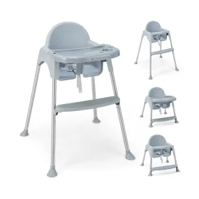 4 in 1 Adjustable Baby High Chair with Double Removable Tray-Grey