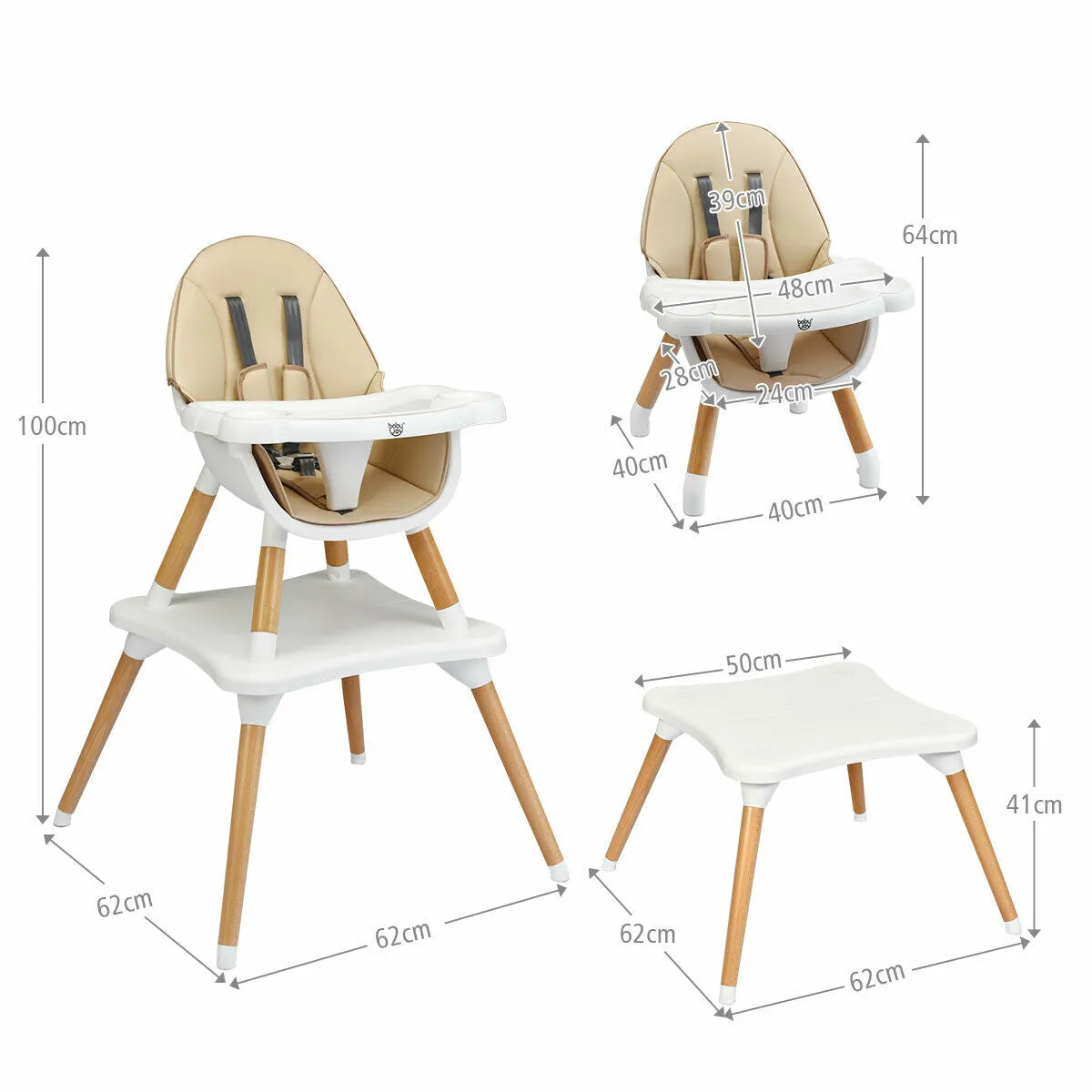 4 in 1 Baby High Chair Infant  Feeding Seat-Khaki