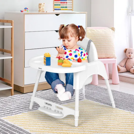 4 in 1 Convertible Kids Dining High Chair With Adjustable Removable Tray and Footrest-White