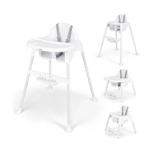 4 in 1 Convertible Kids Dining High Chair With Adjustable Removable Tray and Footrest-White