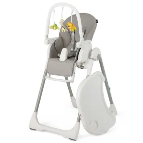 4-in-1 Foldable Baby High Chair with 7 Adjustable Heights and 4 Reclining Angles-Grey