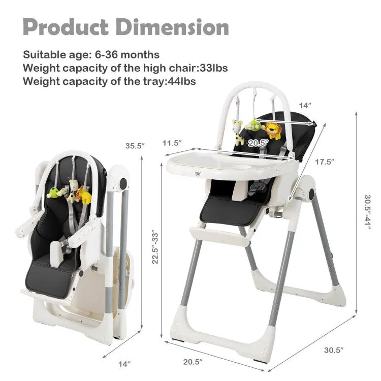 4-in-1 Foldable High Chair with 7 Adjustable Heights & Toys Bar