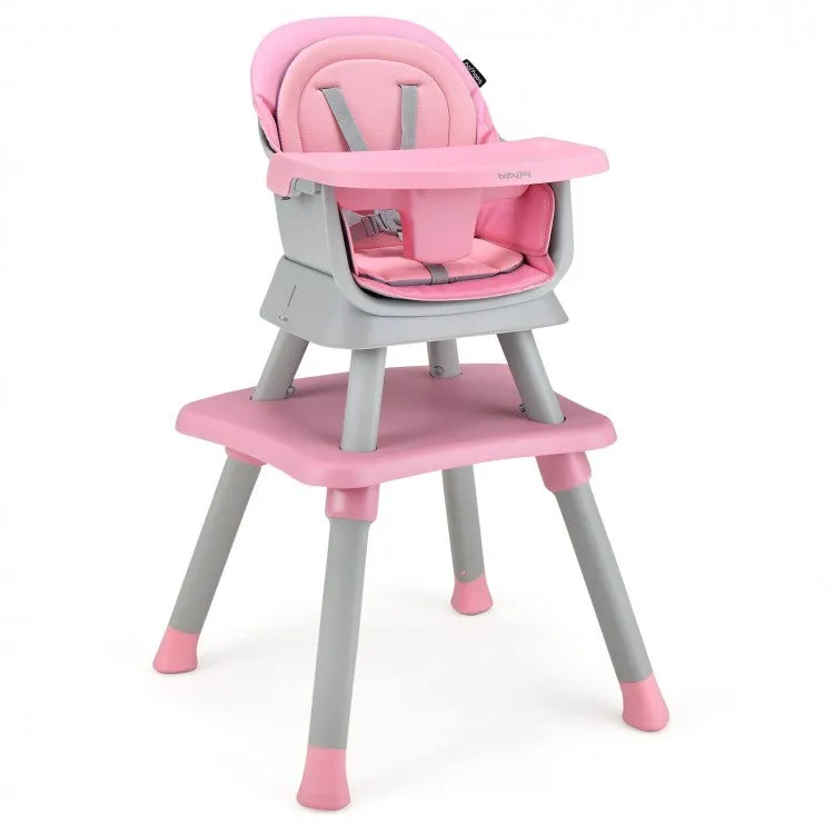 6-in-1 Convertible Baby High Chair with Adjustable Removable Tray - Pink