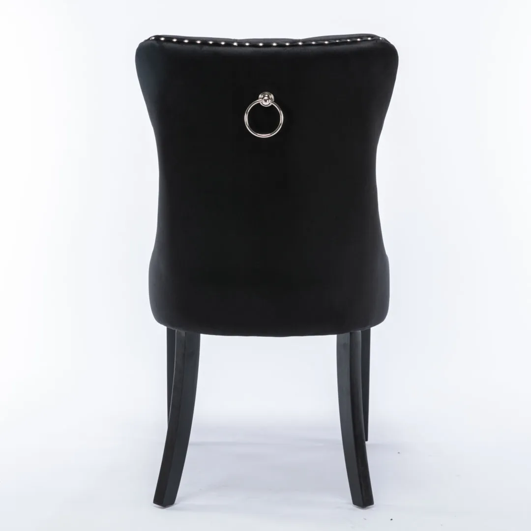 8x Velvet Dining Chairs Upholstered Tufted Kithcen Chair with Solid Wood Legs Stud Trim and Ring-Black