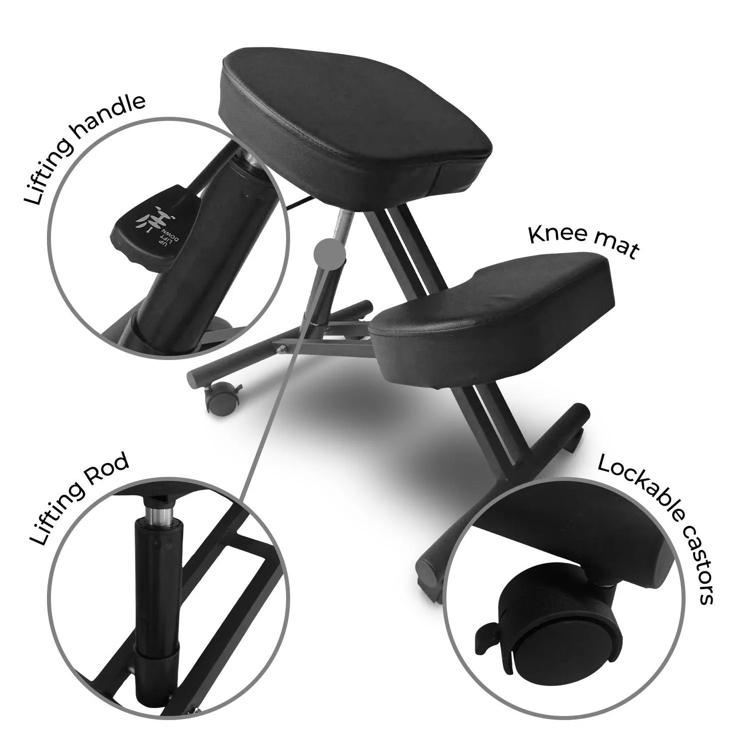 Adjustable Ergonomic Kneeling Chair with Brakes, Steel Frame - EKKIO