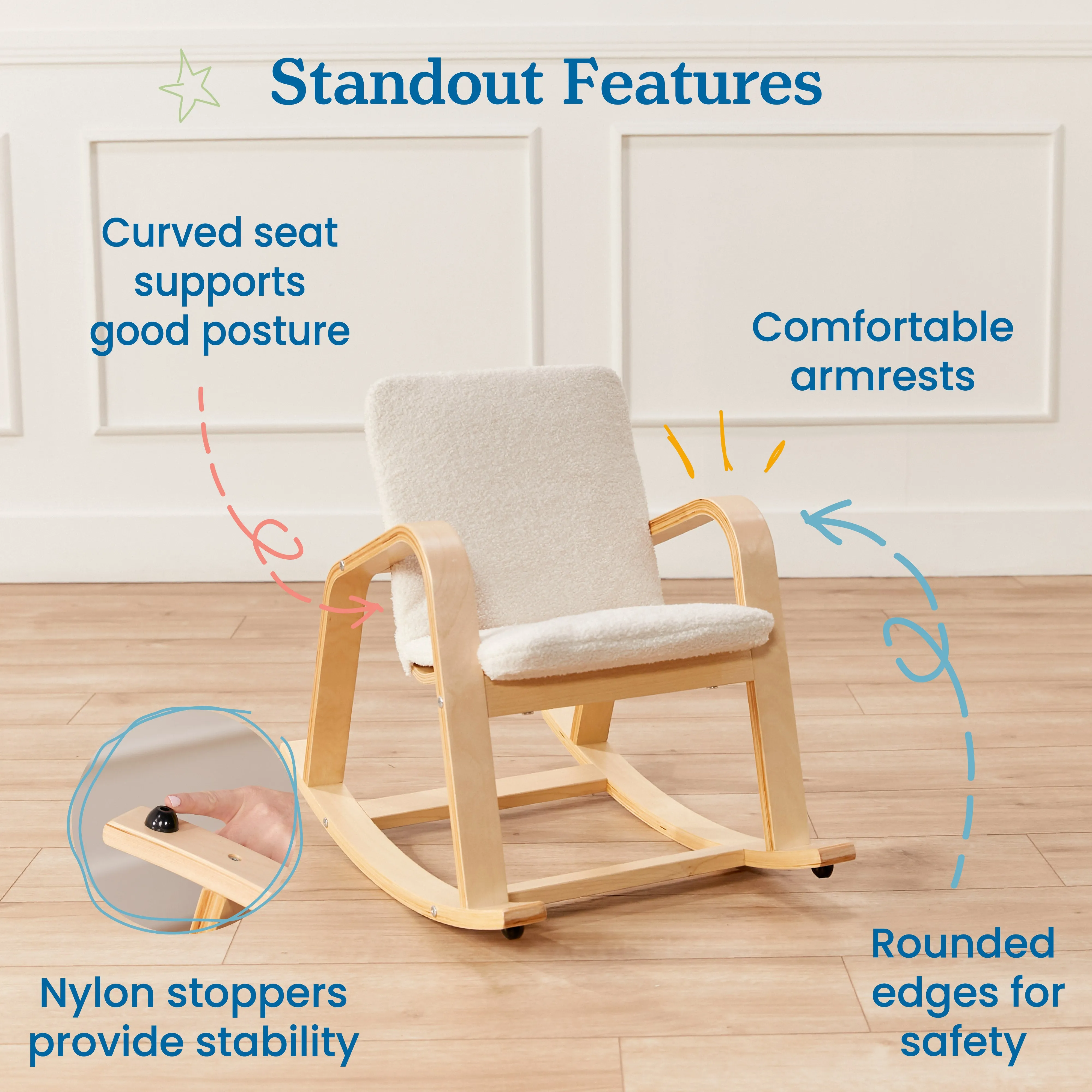 Bentwood Rocking Chair with Cushion, Kids Furniture