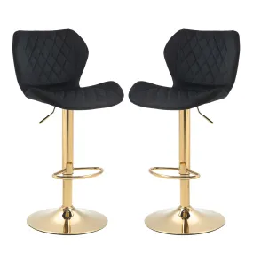 Black Velvet Adjustable Swivel Bar Stools Set of 2