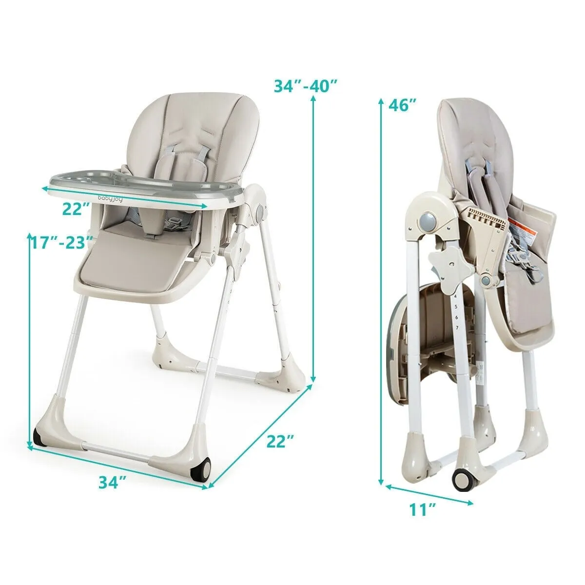 Convertible High Chair with Wheels - Gray