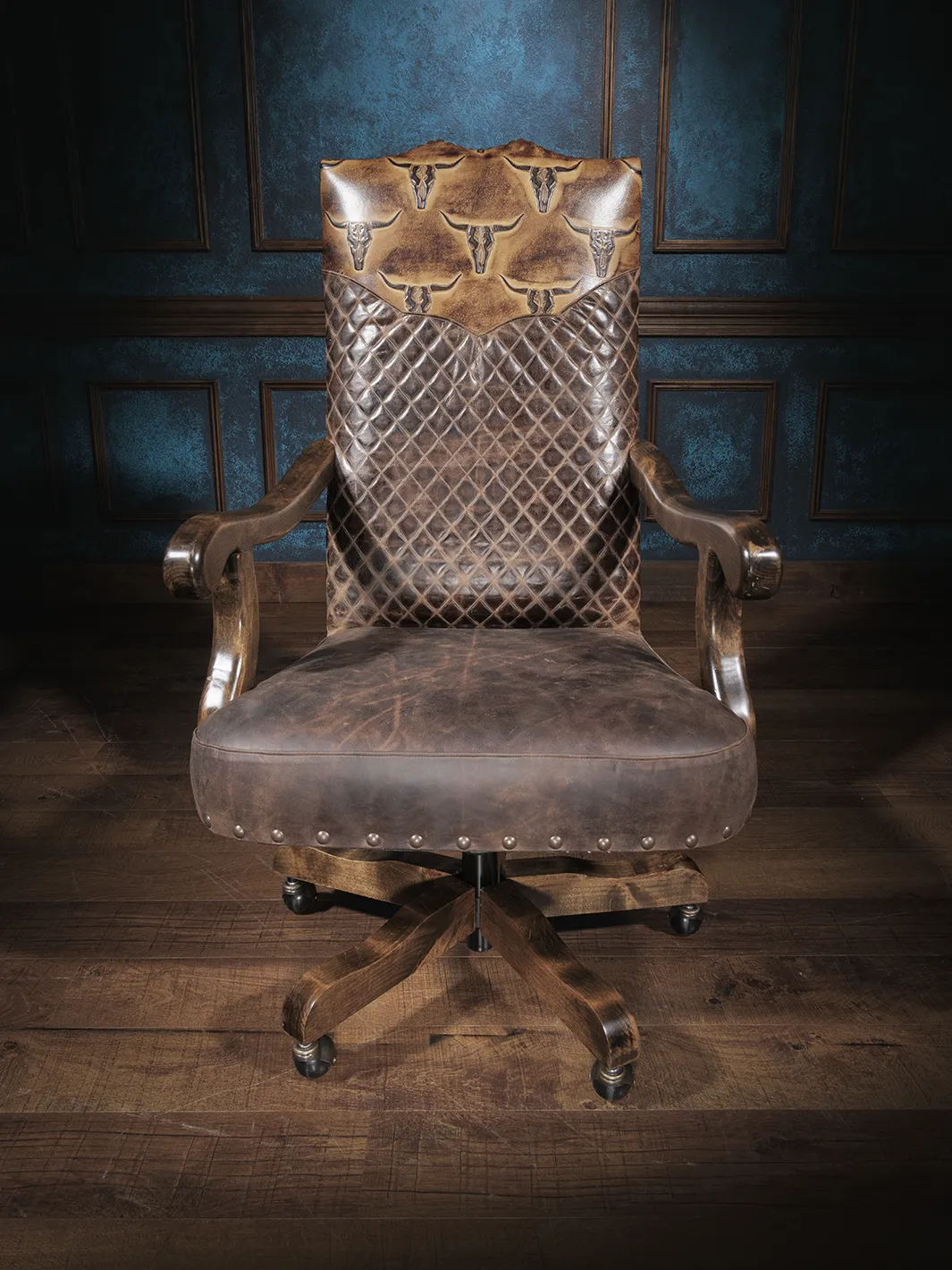 Diamond Longhorn Leather Desk Chair