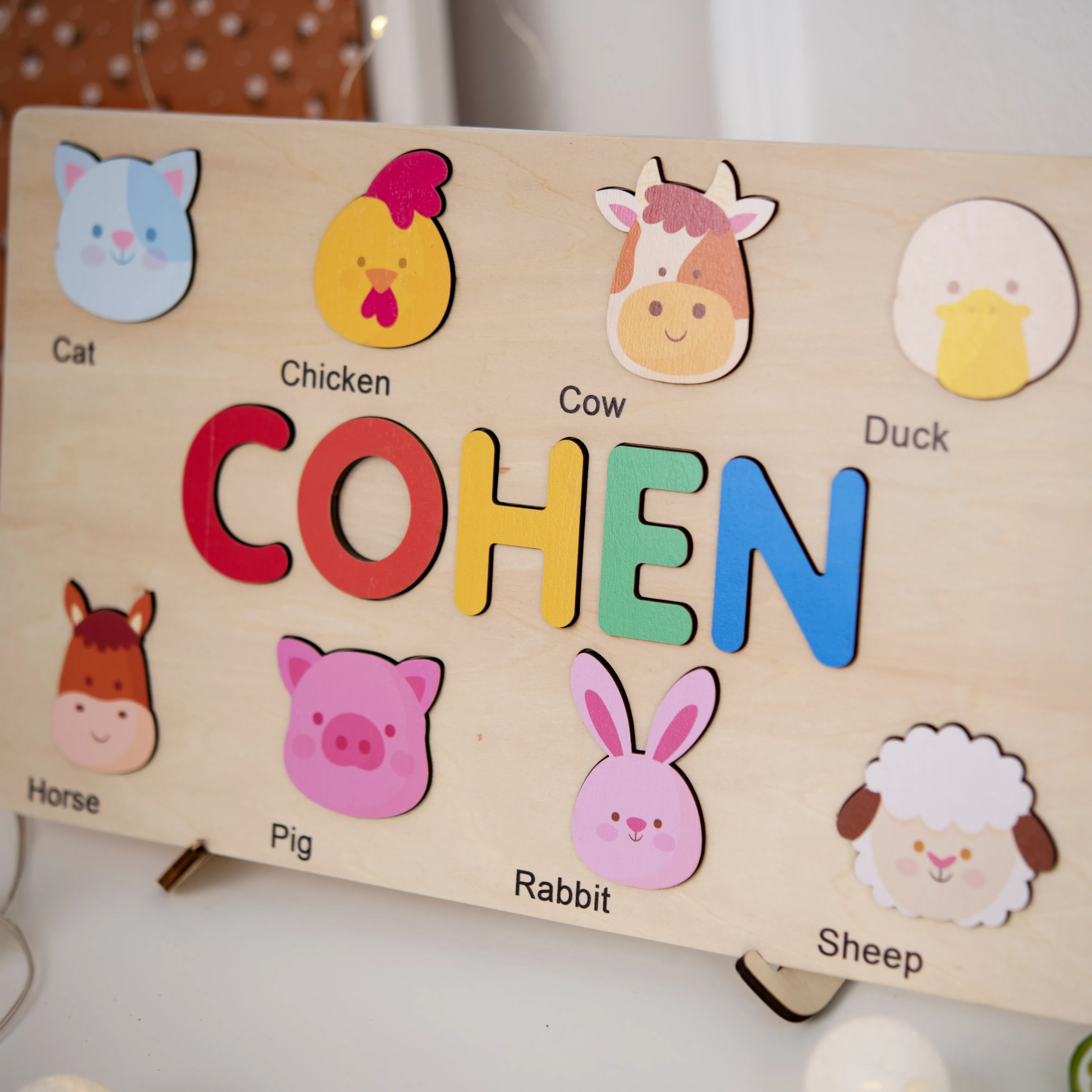 Farm Animals Personalized Name Puzzle - Wooden Montessori Toys, one year birthday gifts | KindlyToys