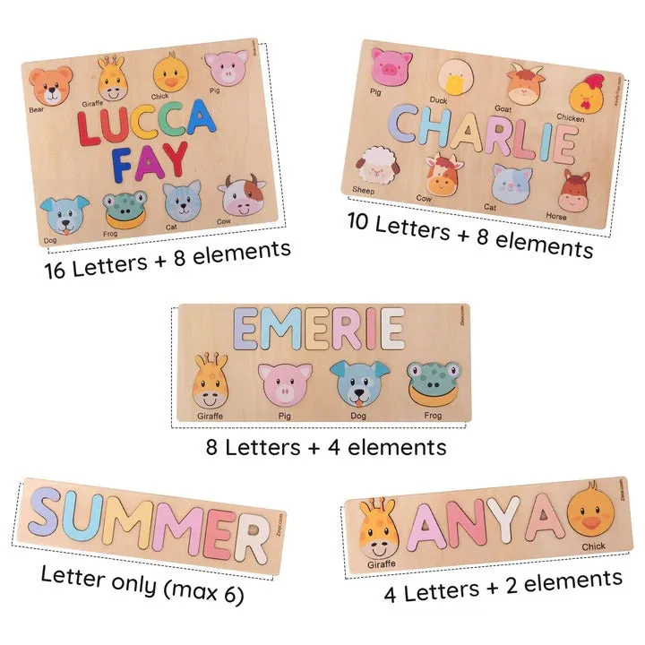 Farm Animals Personalized Name Puzzle - Wooden Montessori Toys, one year birthday gifts | KindlyToys