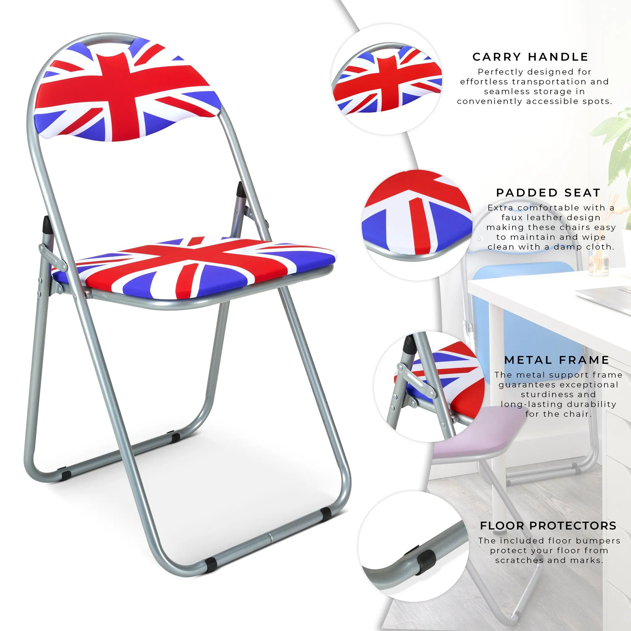 Folding Padded Office Dining Desk Chair - Union Jack