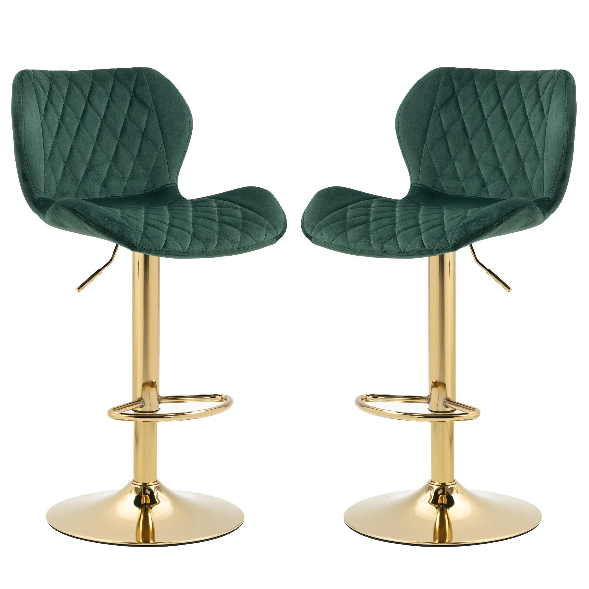 Green Velvet Adjustable Swivel Bar Stools Set of 2