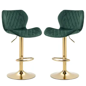 Green Velvet Adjustable Swivel Bar Stools Set of 2