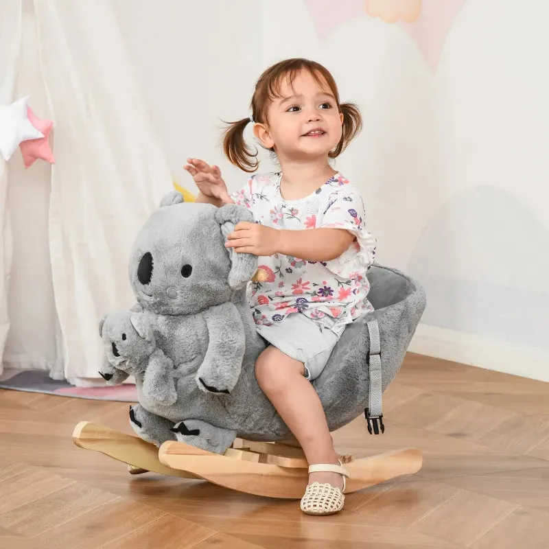 Kids Plush Ride-on Rocking Horse Koala-shaped Toy Rocker W/ Gloved Doll Grey