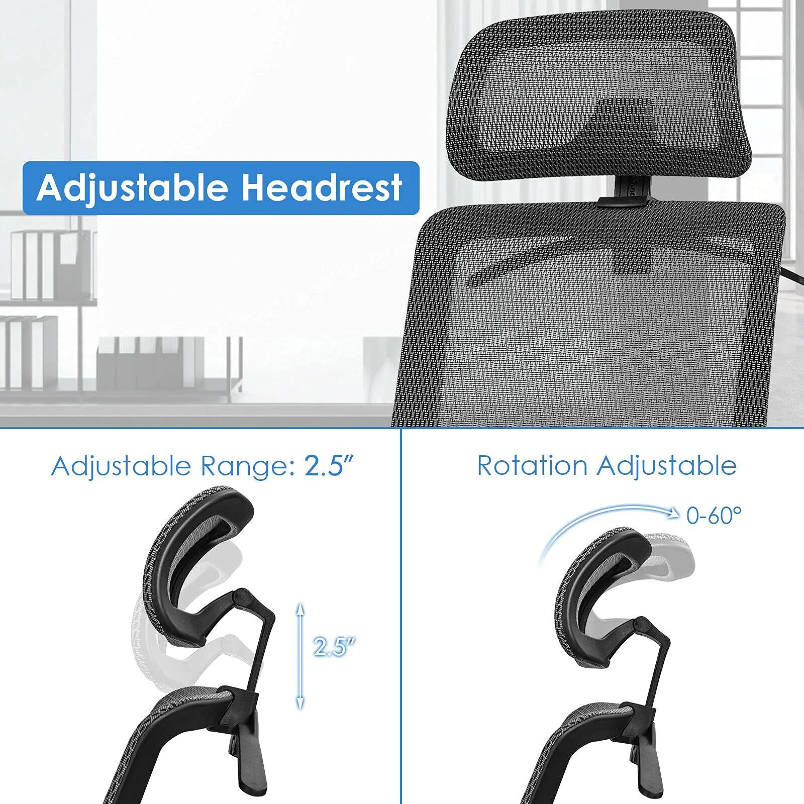 KOMFOTT Ergonomic Office Chair, Mesh Desk Chair Back Support with Adjustable Headrest