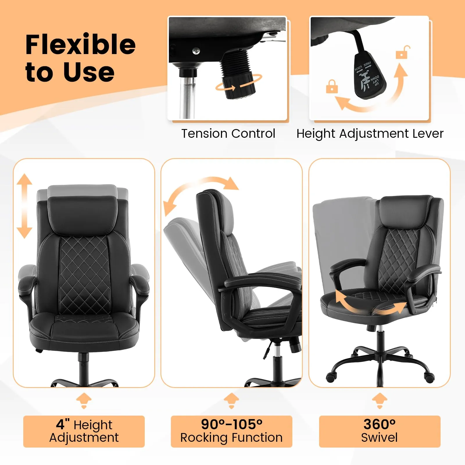 KOMFOTT Executive Office Chair, Leather Like Desk Chair with Thick Headrest Cushion & Padded Armrests