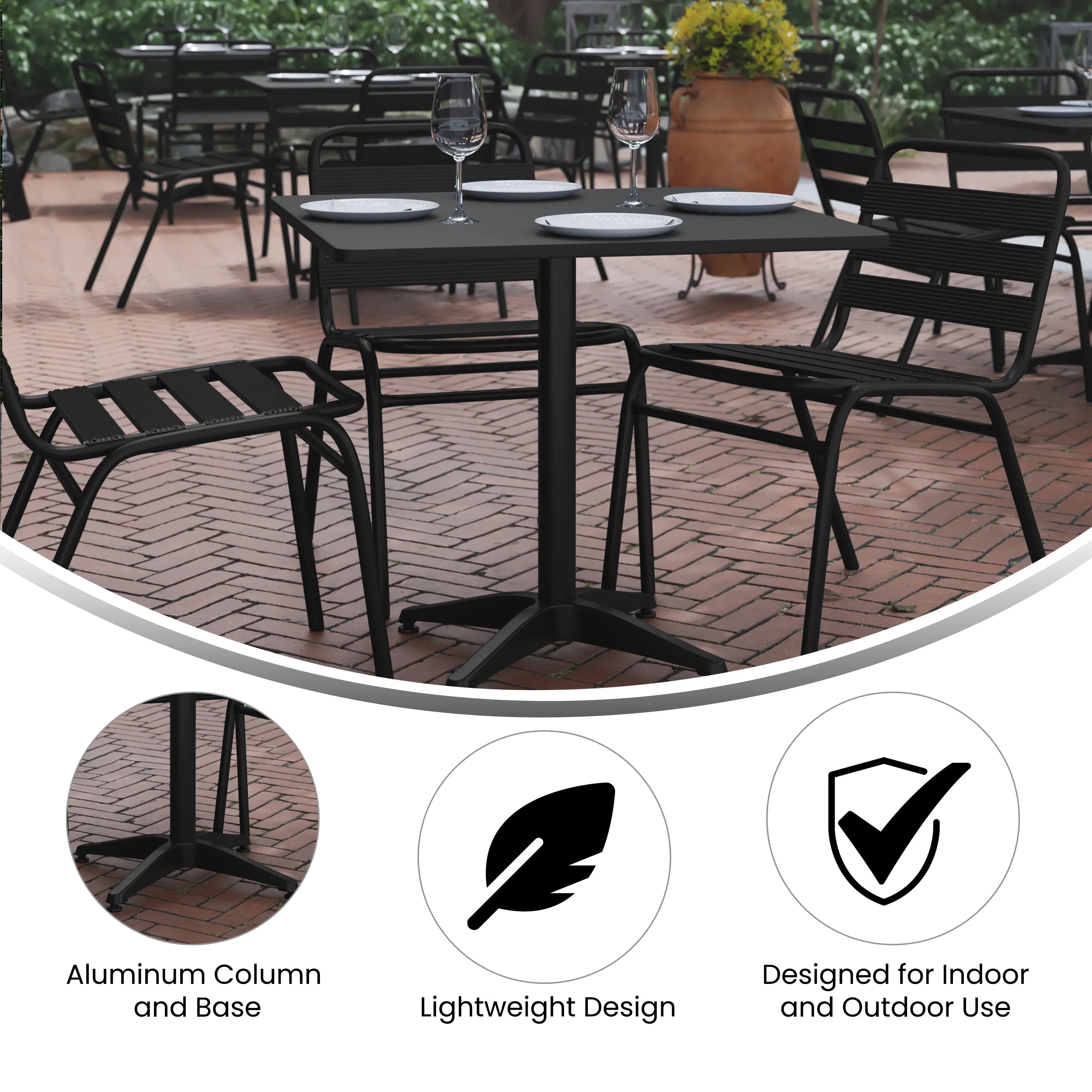 Lila 31.5'' Square Aluminum Indoor-Outdoor Table Set with 4 Slat Back Chairs