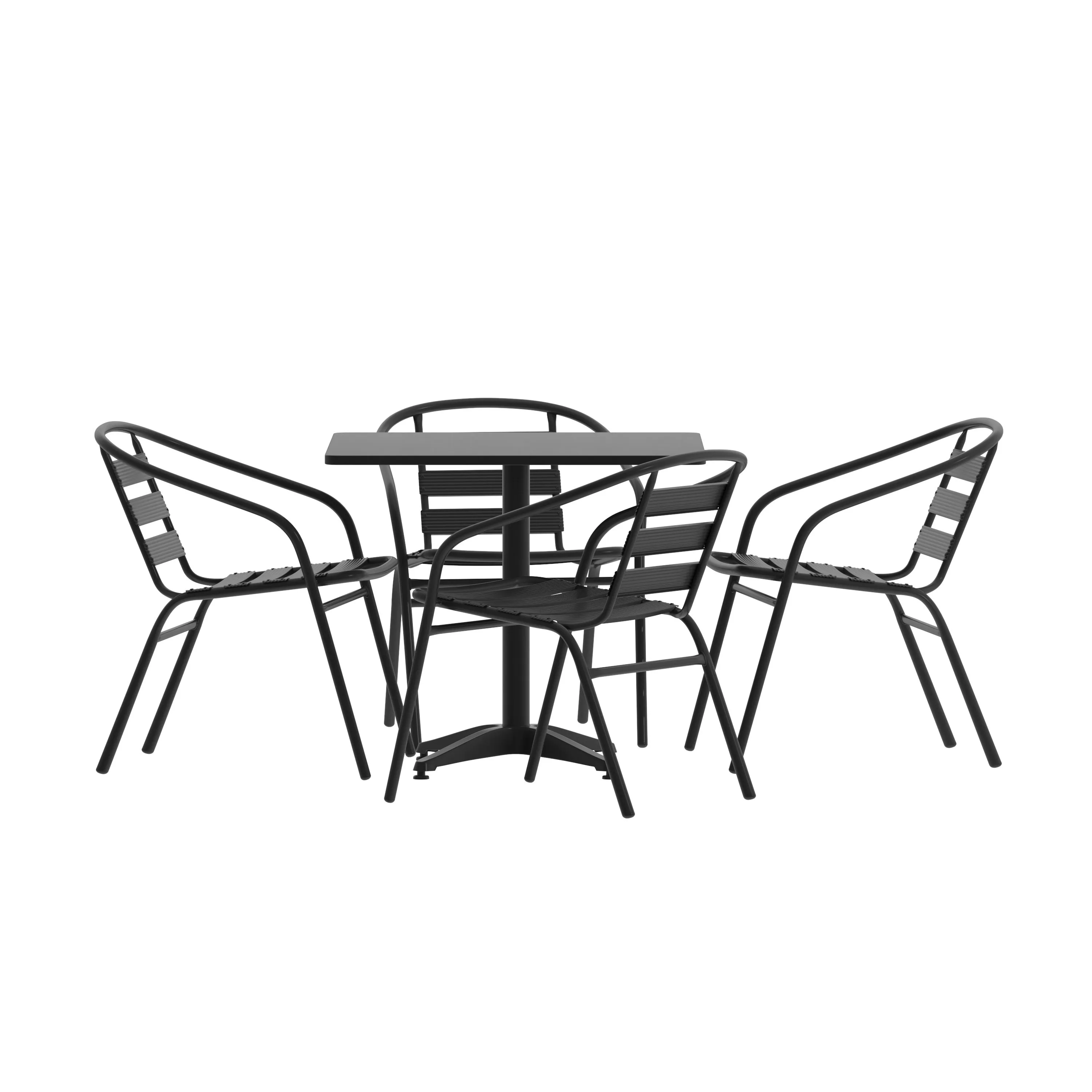 Lila 31.5'' Square Aluminum Indoor-Outdoor Table Set with 4 Slat Back Chairs