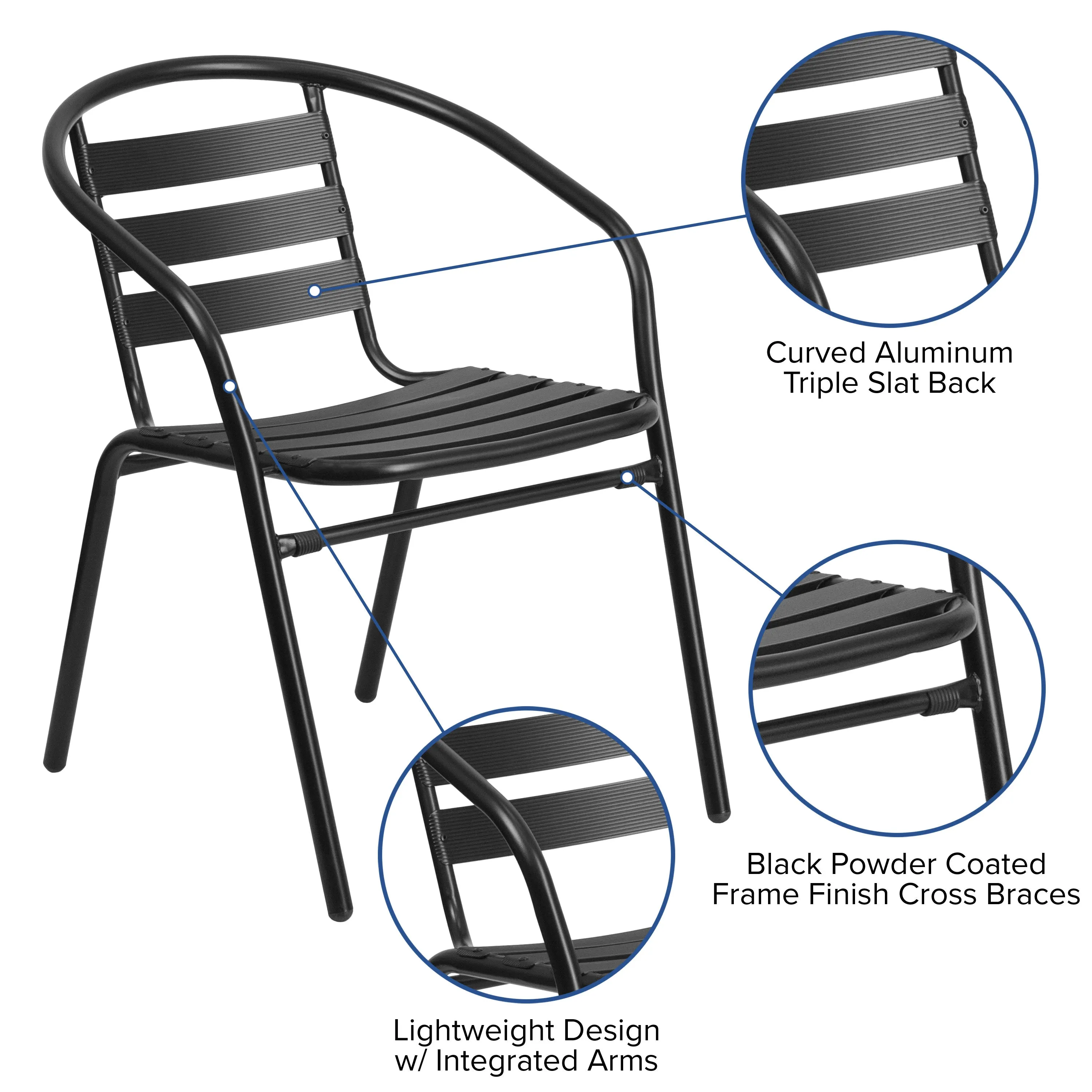 Lila 31.5'' Square Aluminum Indoor-Outdoor Table Set with 4 Slat Back Chairs