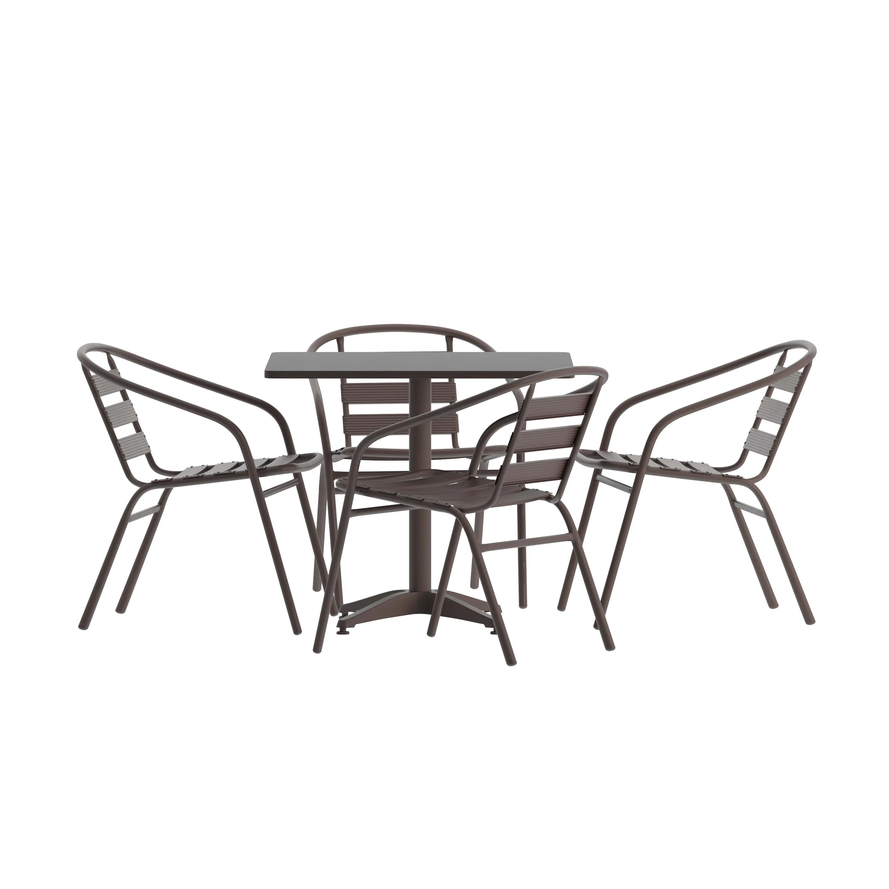 Lila 31.5'' Square Aluminum Indoor-Outdoor Table Set with 4 Slat Back Chairs