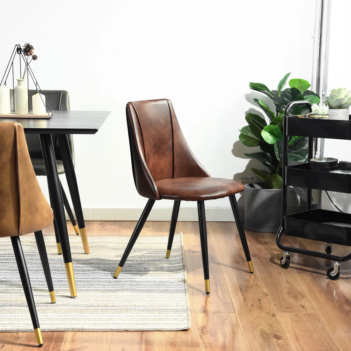 Mid-Century Modern PU Brown Dining Chair (Set of 2)