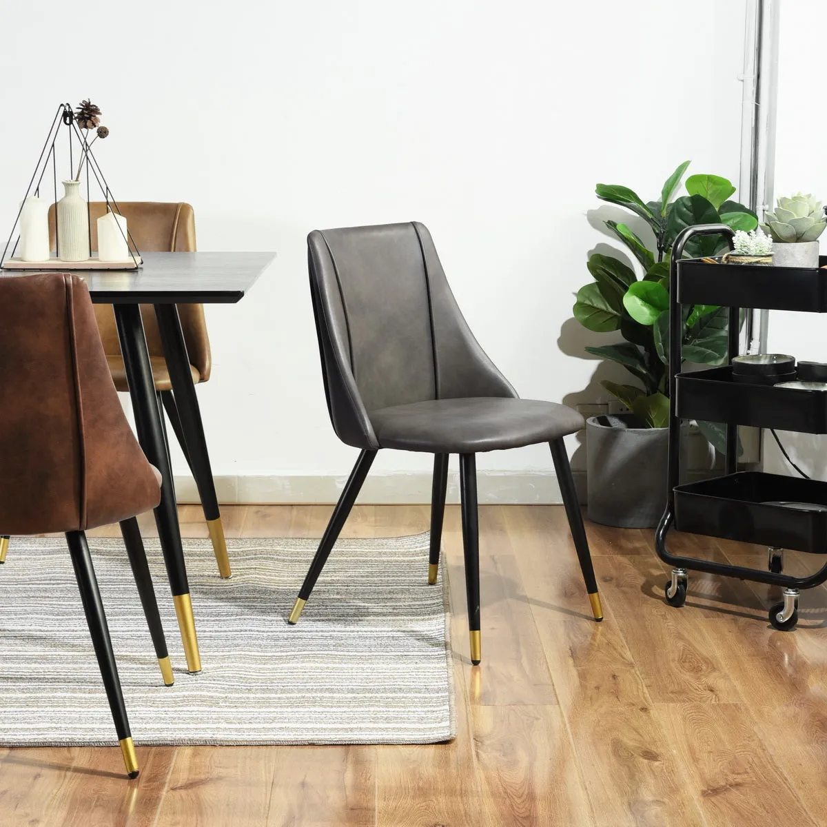 Mid-Century Modern PU Brown Dining Chair (Set of 2)