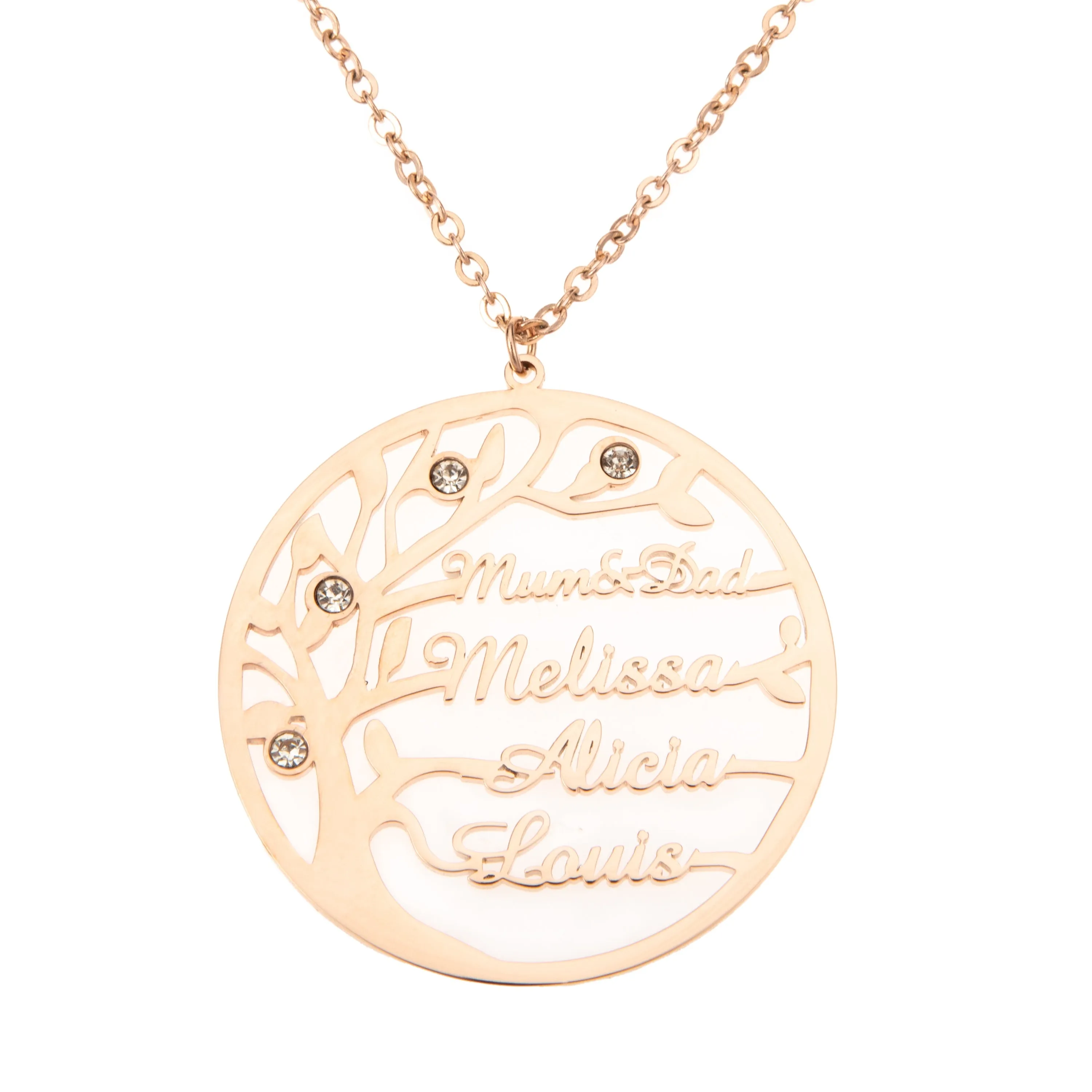 Name Necklace with Family Tree and Pearls