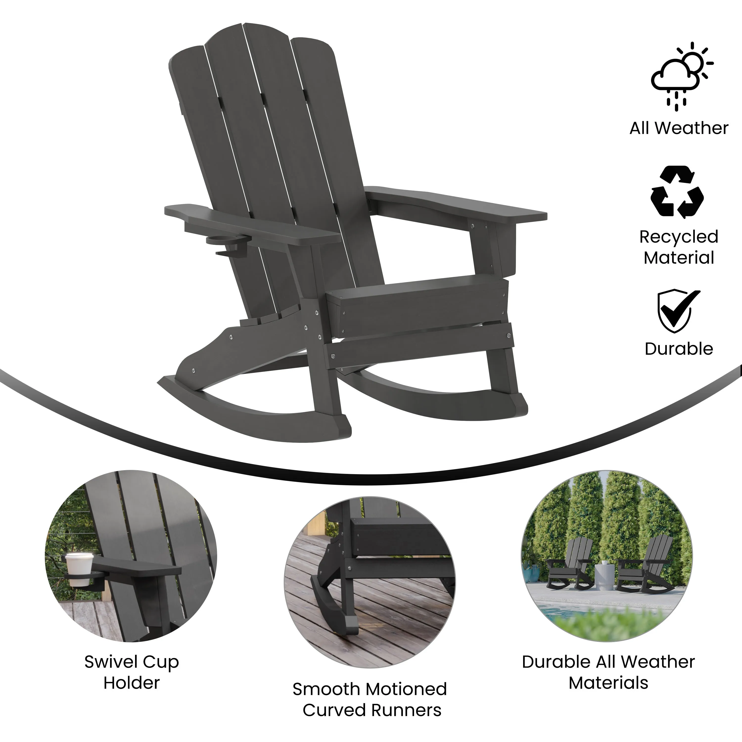 Newport HDPE Adirondack Chair with Cup Holder and Pull Out Ottoman, All-Weather HDPE Indoor/Outdoor Chair