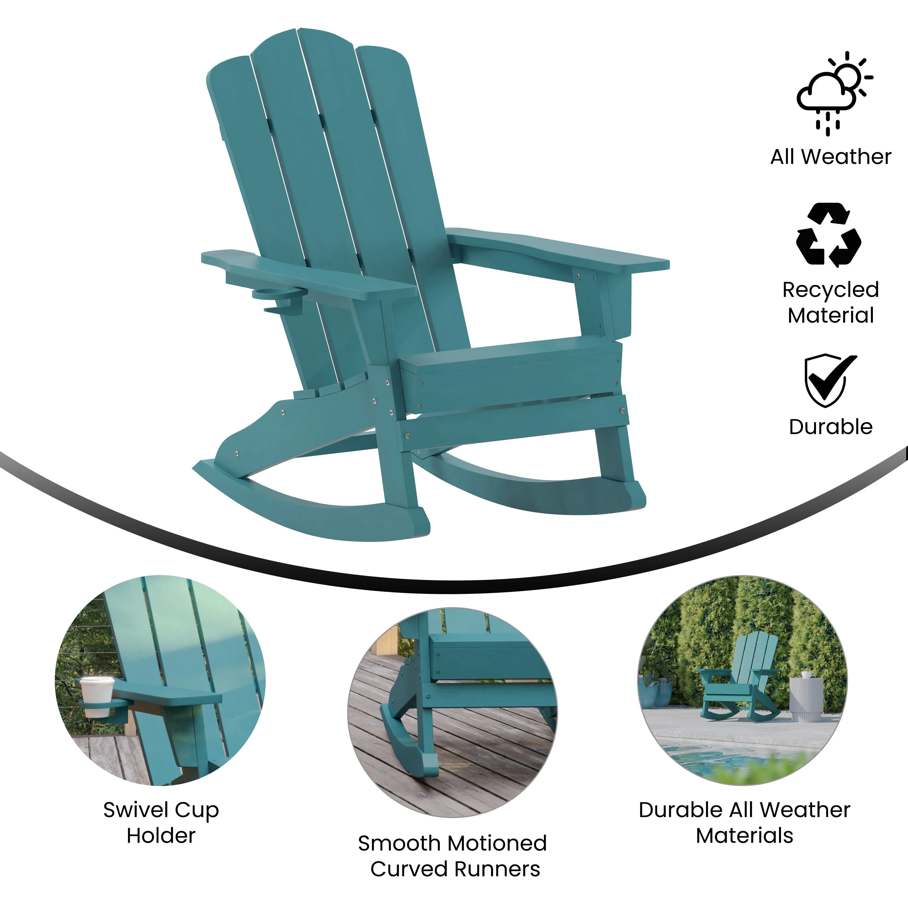 Newport HDPE Adirondack Chair with Cup Holder and Pull Out Ottoman, All-Weather HDPE Indoor/Outdoor Chair