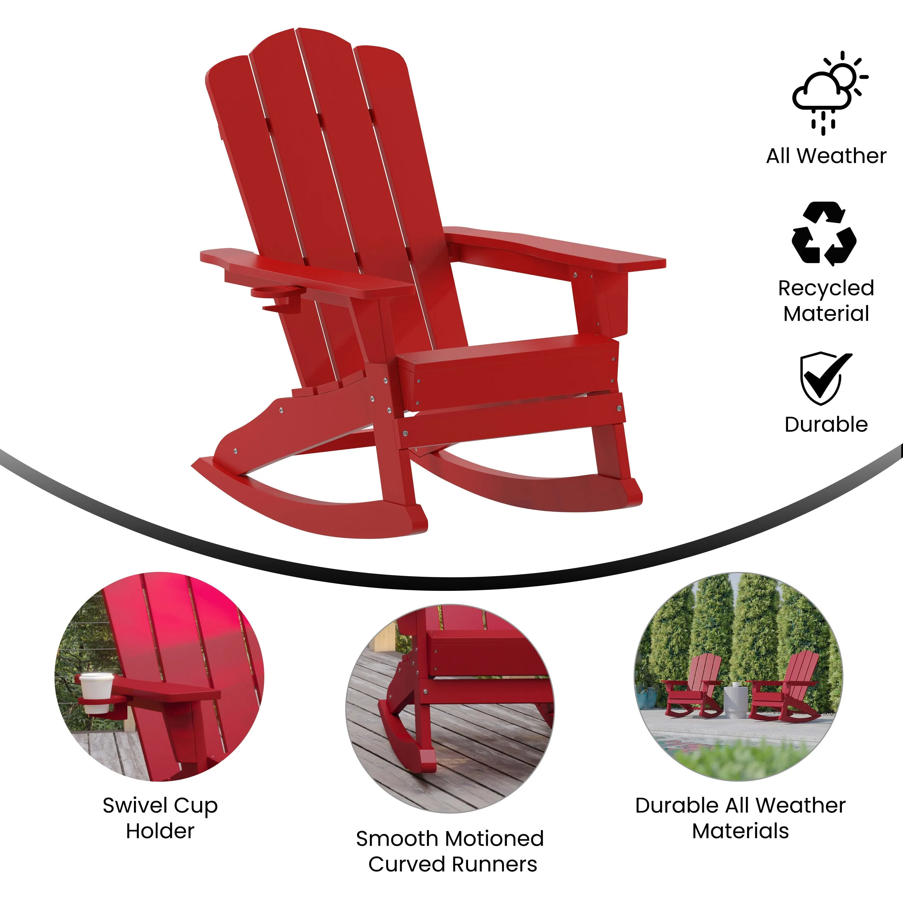 Newport HDPE Adirondack Chair with Cup Holder and Pull Out Ottoman, All-Weather HDPE Indoor/Outdoor Chair