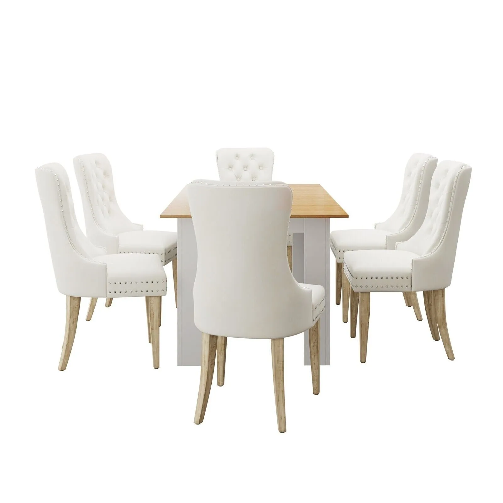 Oikiture 160cm Extendable Dining Table with 6PCS Dining Chairs Velvet Beige