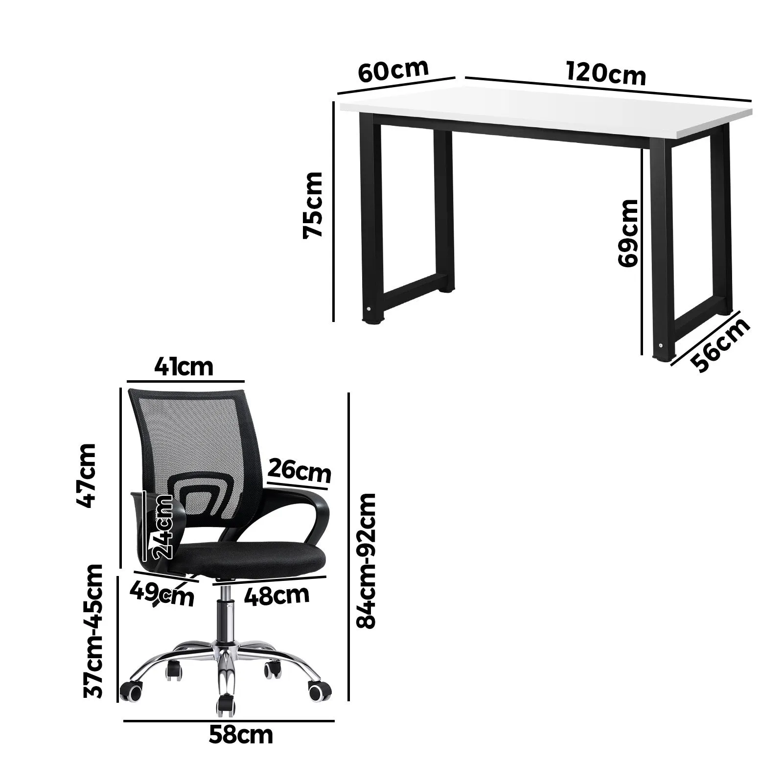 Oikiture Home Office Desk and Chair Set BK&WH Computer Desk Mesh Office Chair