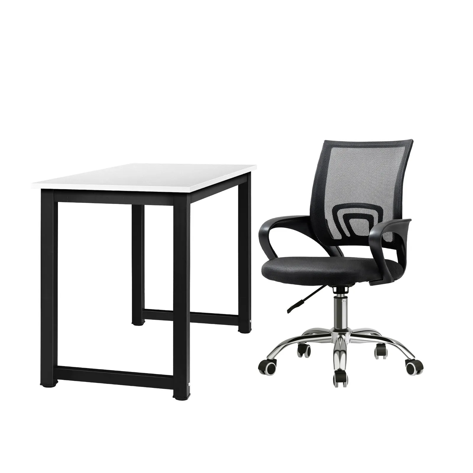 Oikiture Home Office Desk and Chair Set BK&WH Computer Desk Mesh Office Chair