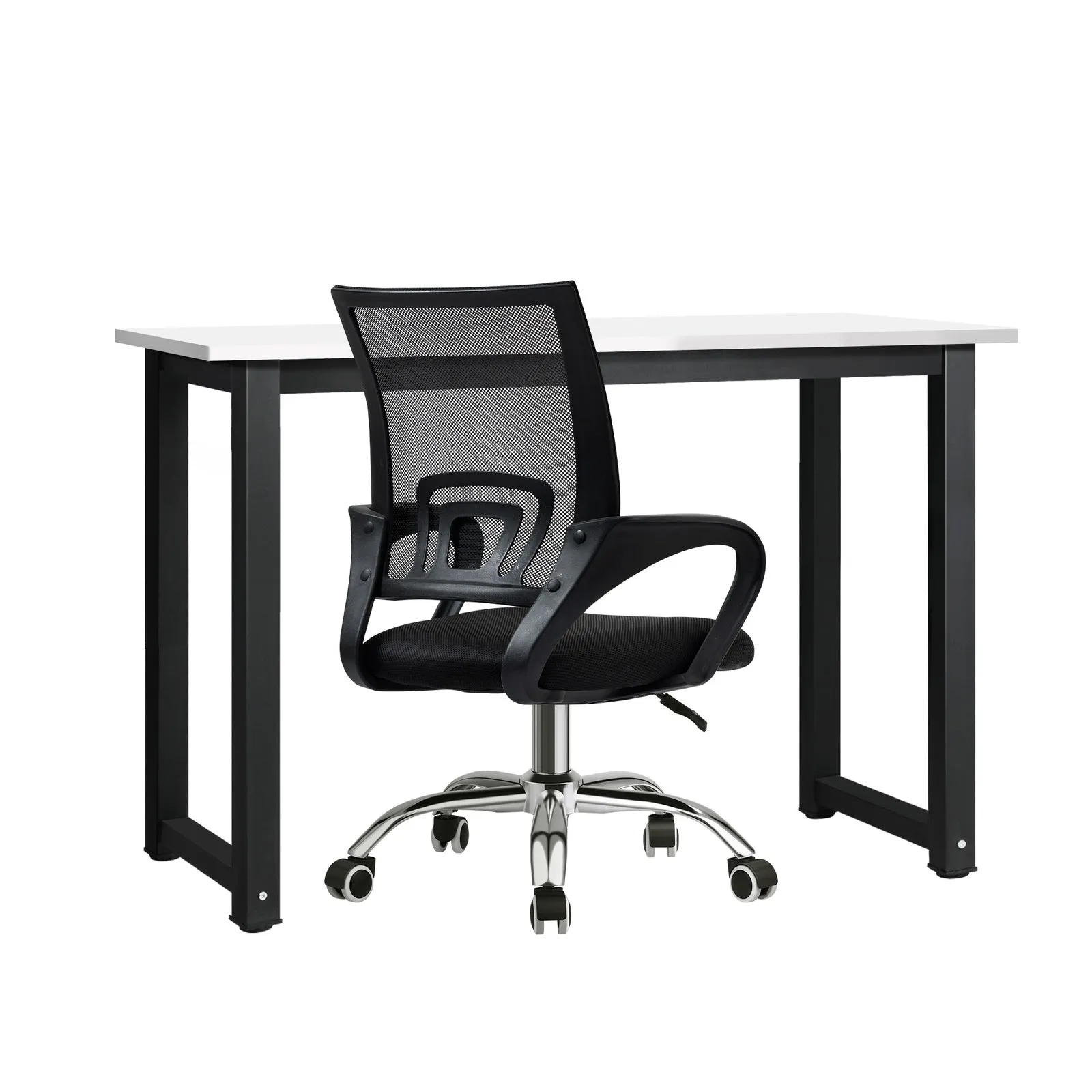 Oikiture Home Office Desk and Chair Set BK&WH Computer Desk Mesh Office Chair