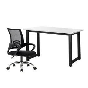 Oikiture Home Office Desk and Chair Set BK&WH Computer Desk Mesh Office Chair