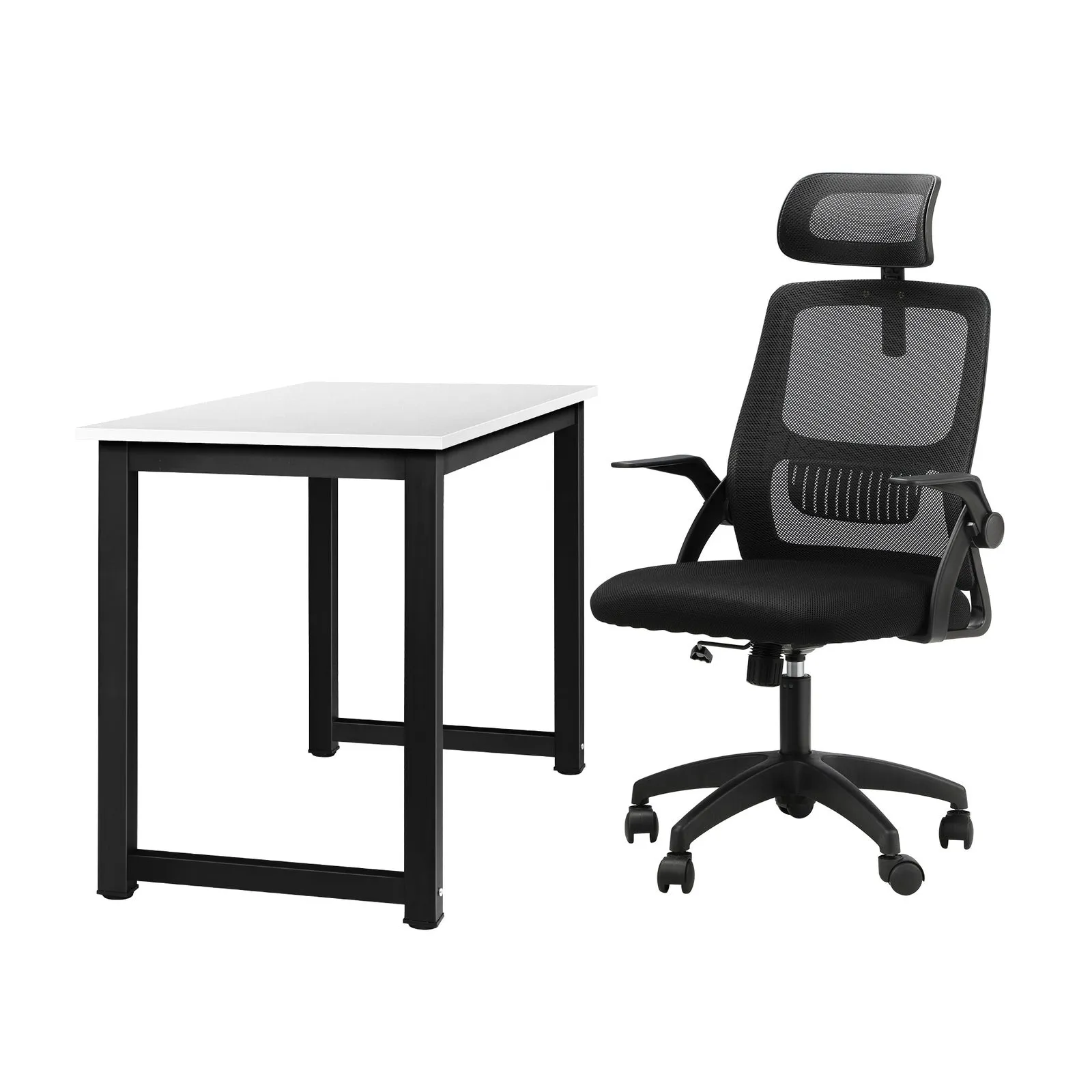 Oikiture Home Office Desk and Chair Set Computer Desk Mesh Office Chair BK&WH