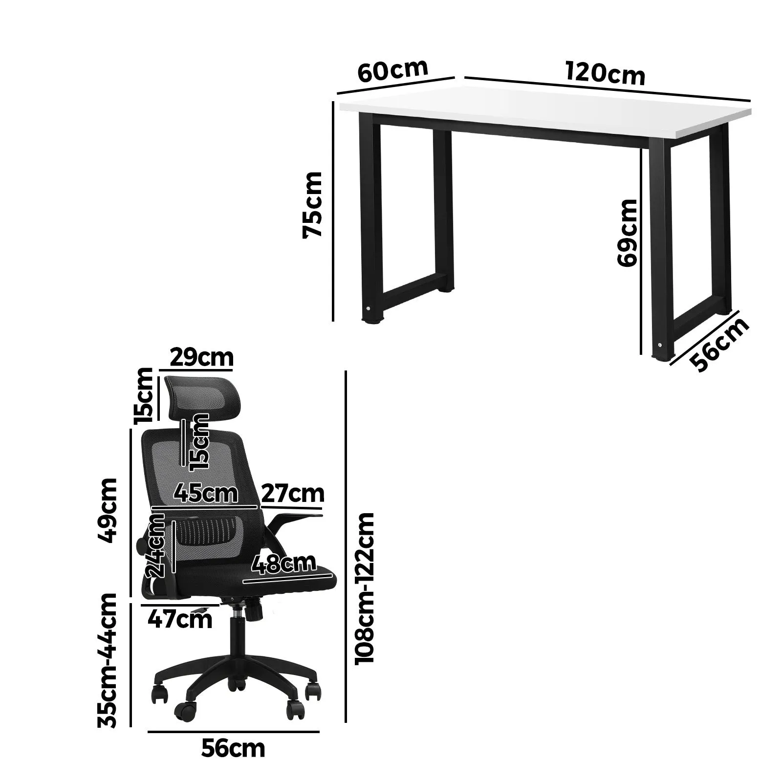 Oikiture Home Office Desk and Chair Set Computer Desk Mesh Office Chair BK&WH