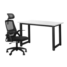 Oikiture Home Office Desk and Chair Set Computer Desk Mesh Office Chair BK&WH