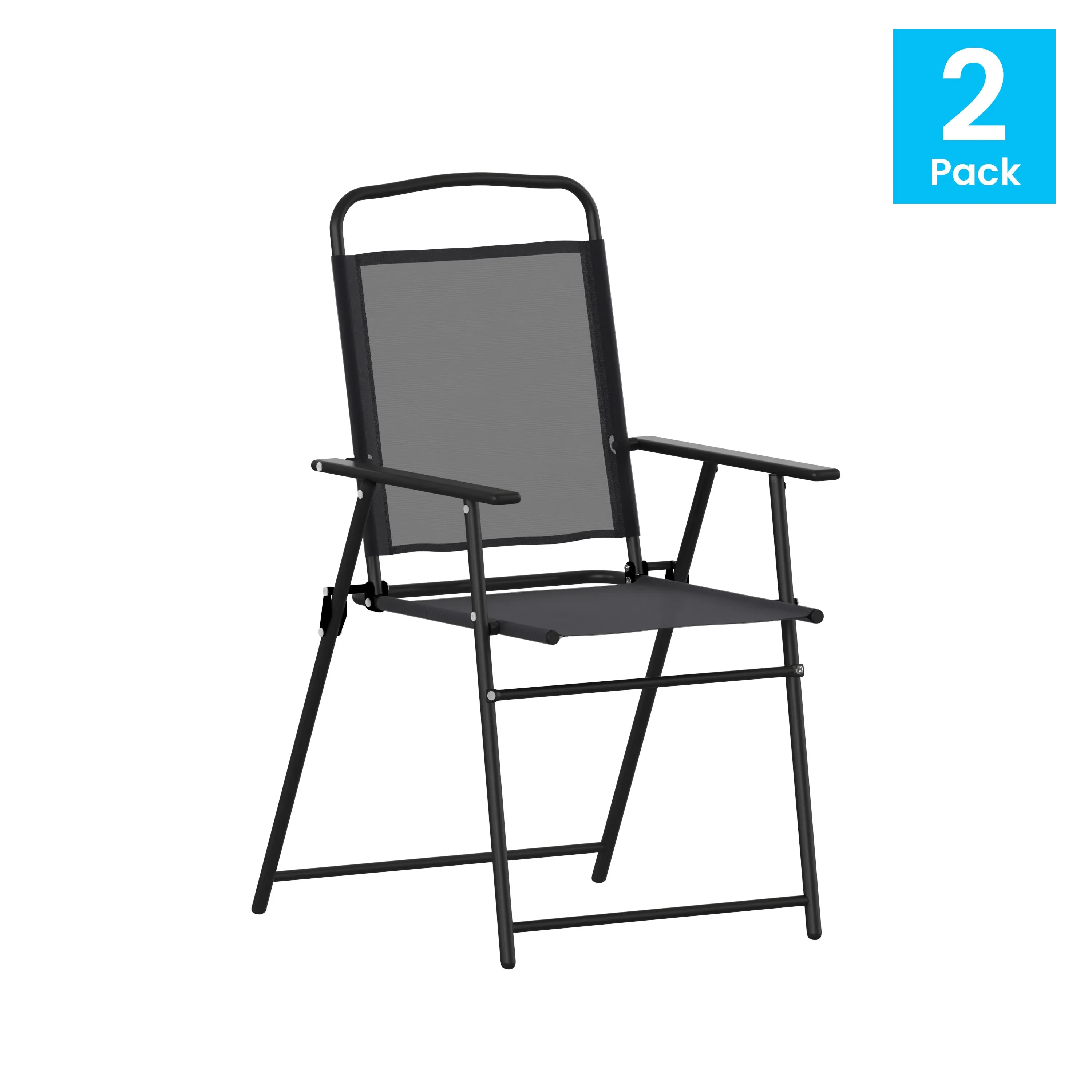 Set of 2 Mystic Folding Patio Sling Chairs, Outdoor Textilene Lawn Chairs with Armrests