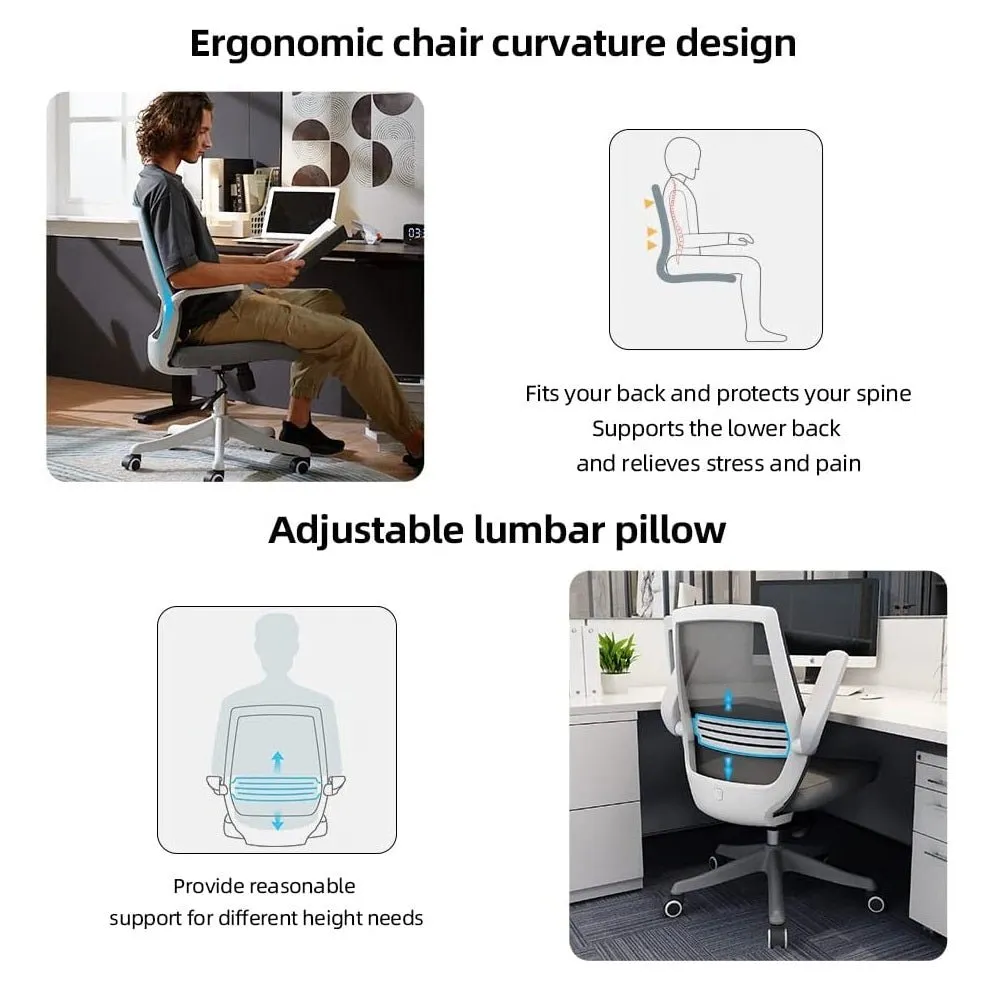 SIHOO M76 Ergonomic Office Chair Swivel Desk Chair Height Adjustable Mesh Back Computer Chair with Lumbar Support, 90° Flip-up Armrest