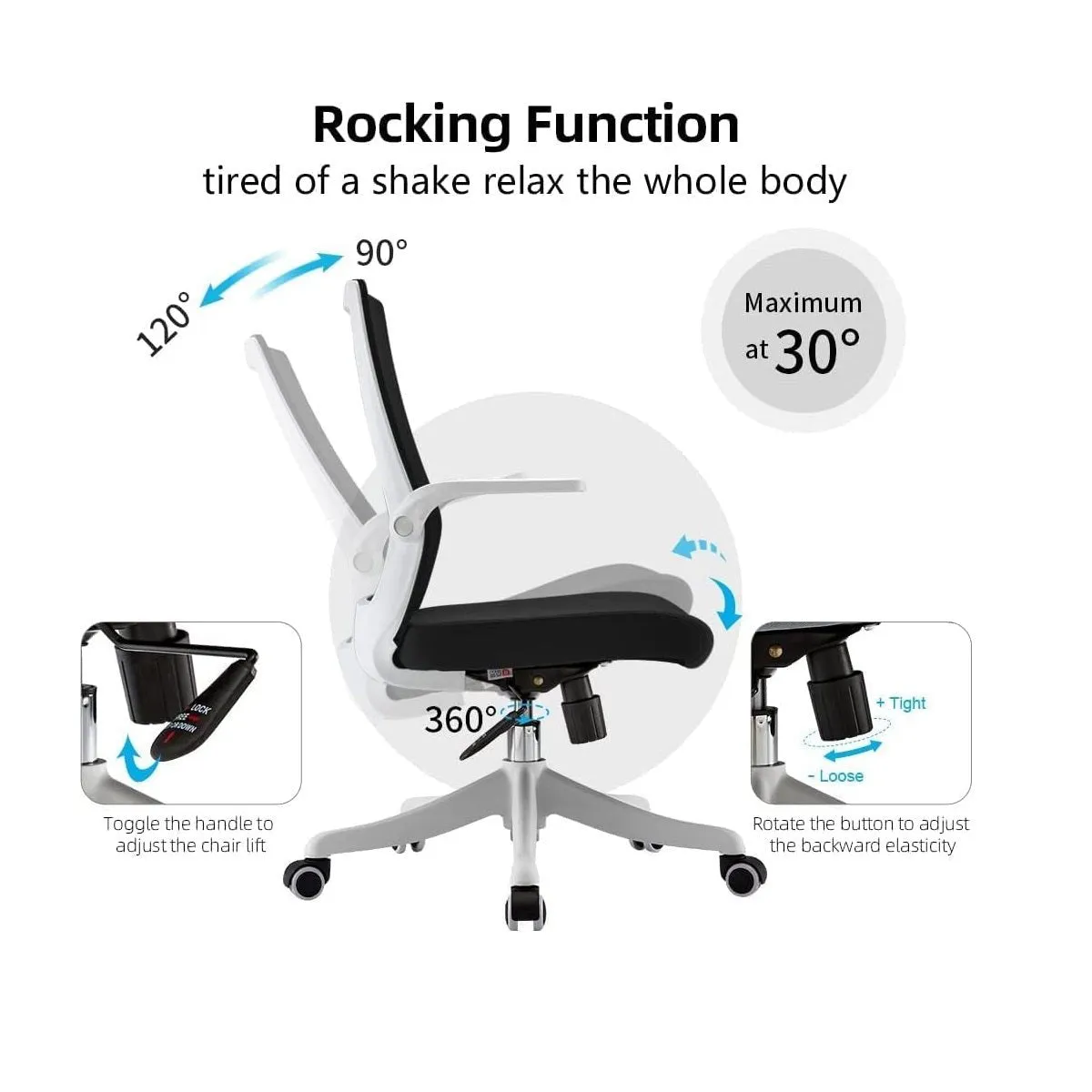 SIHOO M76 Ergonomic Office Chair Swivel Desk Chair Height Adjustable Mesh Back Computer Chair with Lumbar Support, 90° Flip-up Armrest