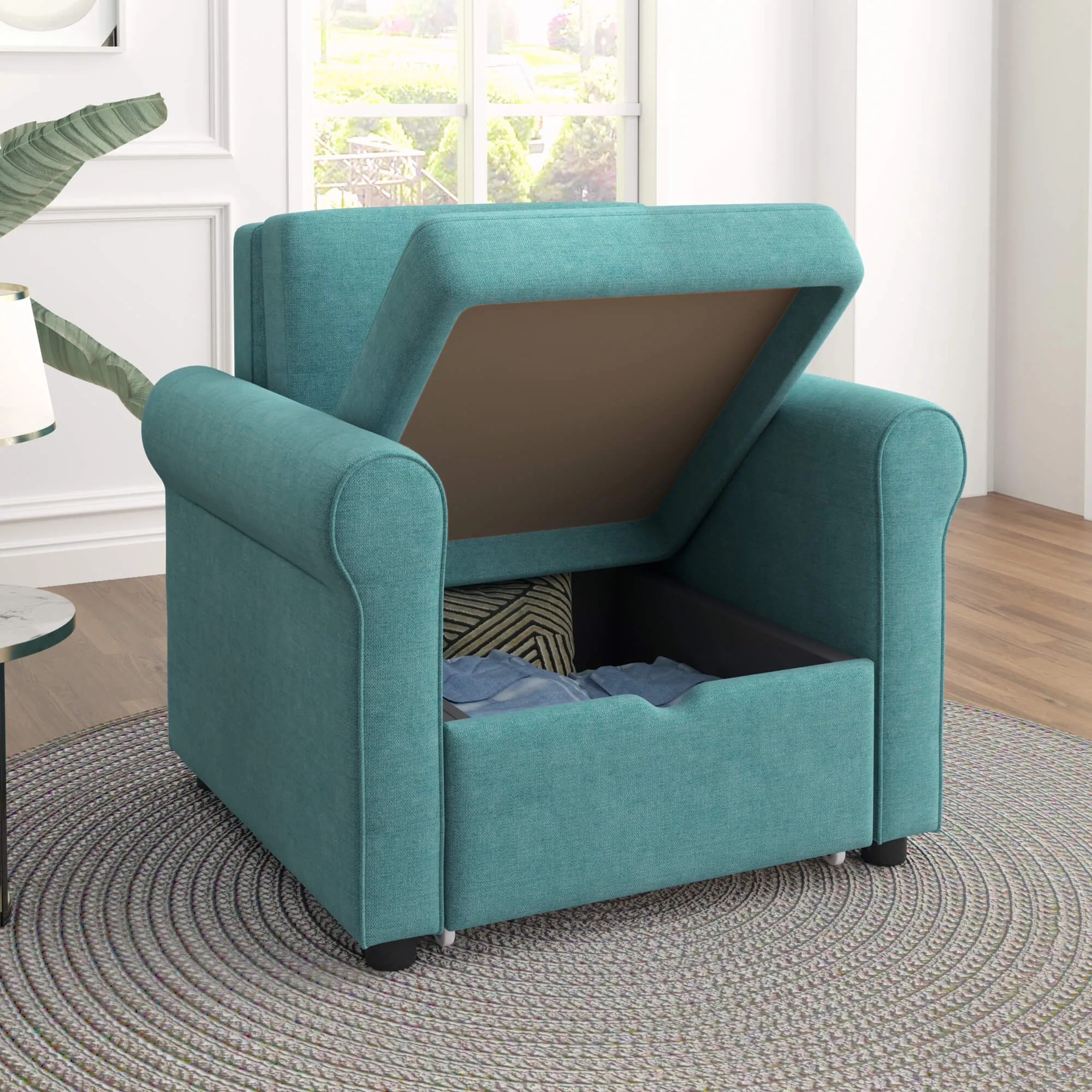 Sofa Bed Convertible Sleeper Chair Bed Adjustable Backrest with Storage(Teal)